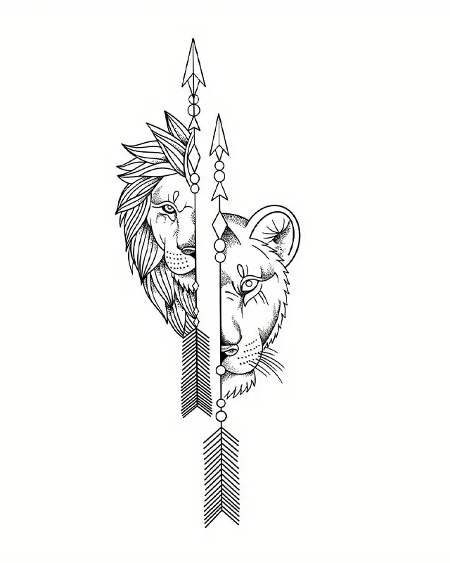 Tatouage Lion, Autocollants de Tatouage Jetables et Étanches, Convient pour Hommes et Femmes,