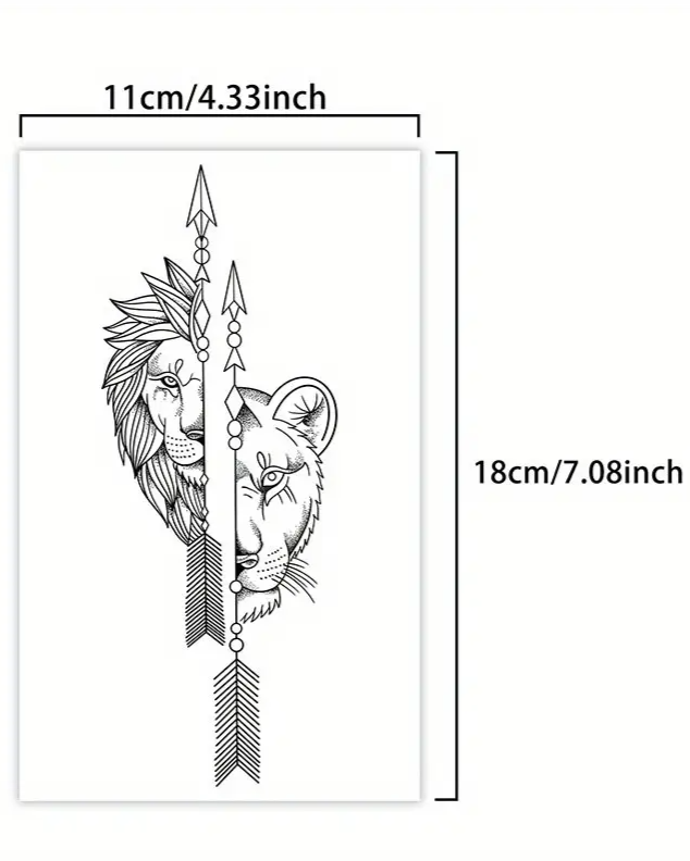 Tatouage Lion, Autocollants de Tatouage Jetables et Étanches, Convient pour Hommes et Femmes,