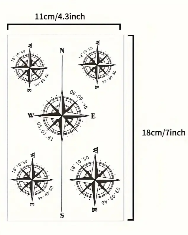 Série de tatouages temporaires Waterproof Compass