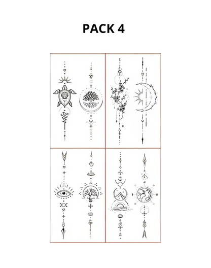 (4pcs) Tatouages Temporaires Étanches- Papillons, Lune & Motifs Géométriques à la Mode | Parfaits pour les Doigts & l'Art Corporel