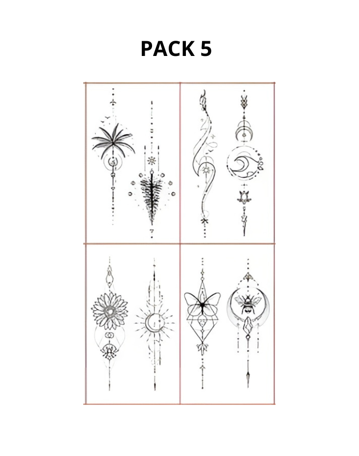 (4pcs) Tatouages Temporaires Étanches- Papillons, Lune & Motifs Géométriques à la Mode | Parfaits pour les Doigts & l'Art Corporel