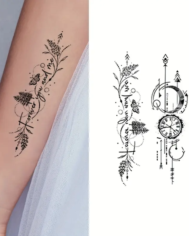 (4pcs) Tatouages Temporaires Étanches- Papillons, Lune & Motifs Géométriques à la Mode | Parfaits pour les Doigts & l'Art Corporel