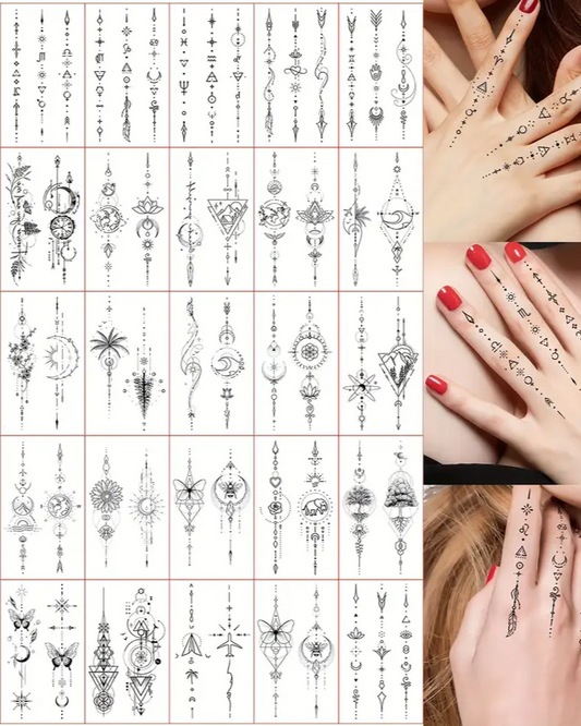 (4pcs) Tatouages Temporaires Étanches- Papillons, Lune & Motifs Géométriques à la Mode | Parfaits pour les Doigts & l'Art Corporel