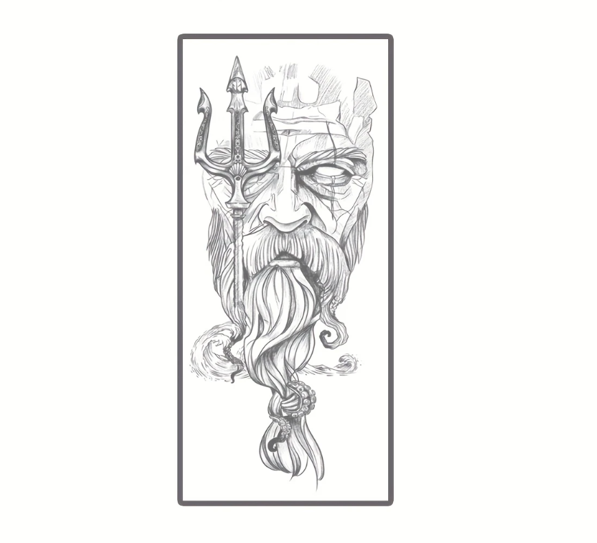 atouage Temporaire Posédon - Motif Trident Mythologique Étanche