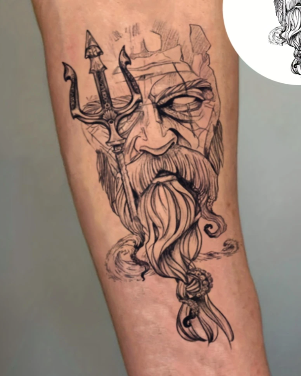 atouage Temporaire Posédon - Motif Trident Mythologique Étanche