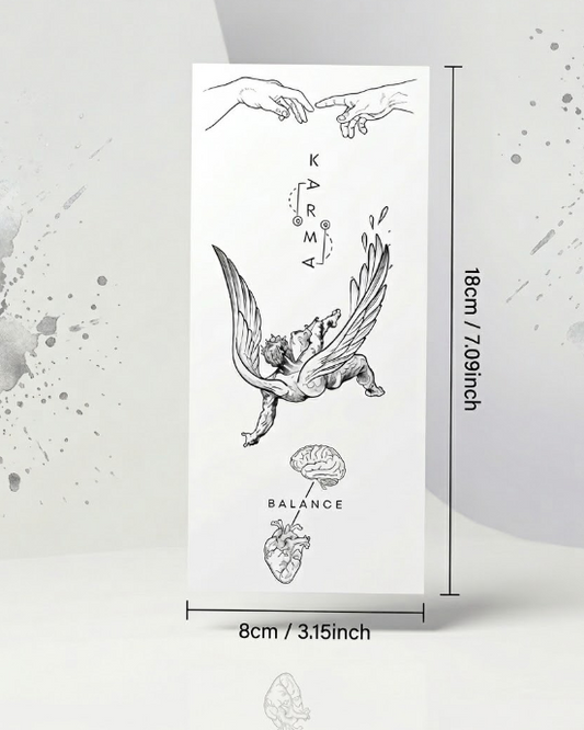 Tatouage Temporaire -Balances d'Équilibre, Ailes d'Ange et Motif Cœur